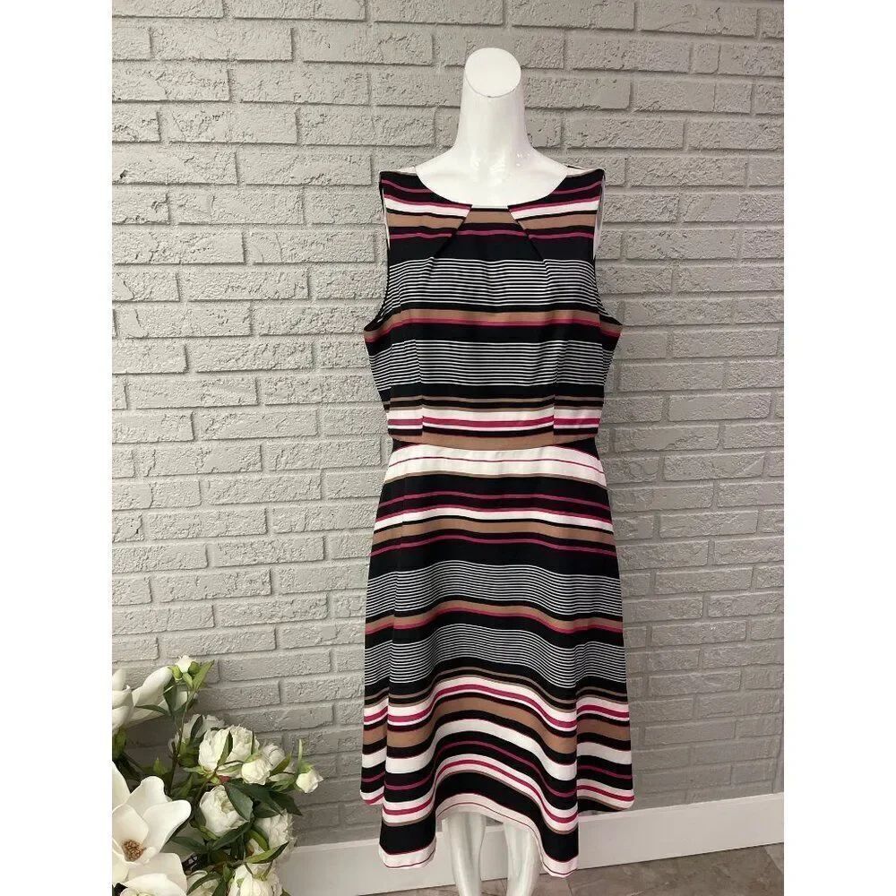 Elle Multicolored Women Sleeveless Striped Fit And Flare Dress Size L